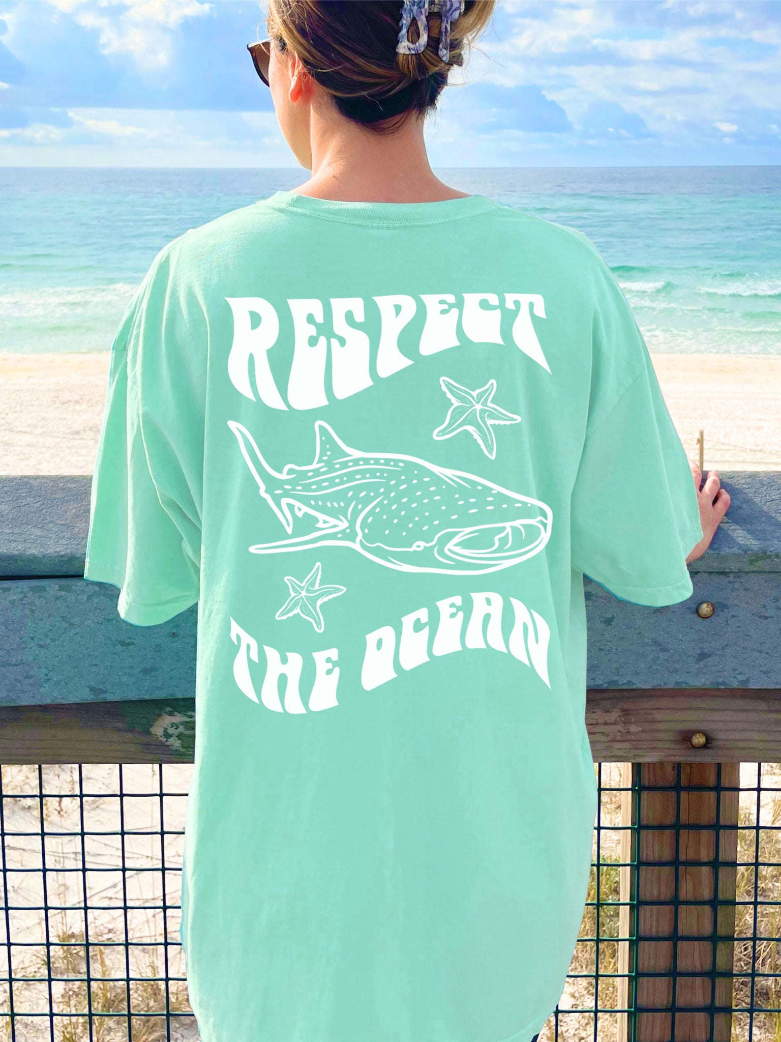 Respect The Ocean Whale Shark Comfort Colors Tshirt Light Green Island Reef