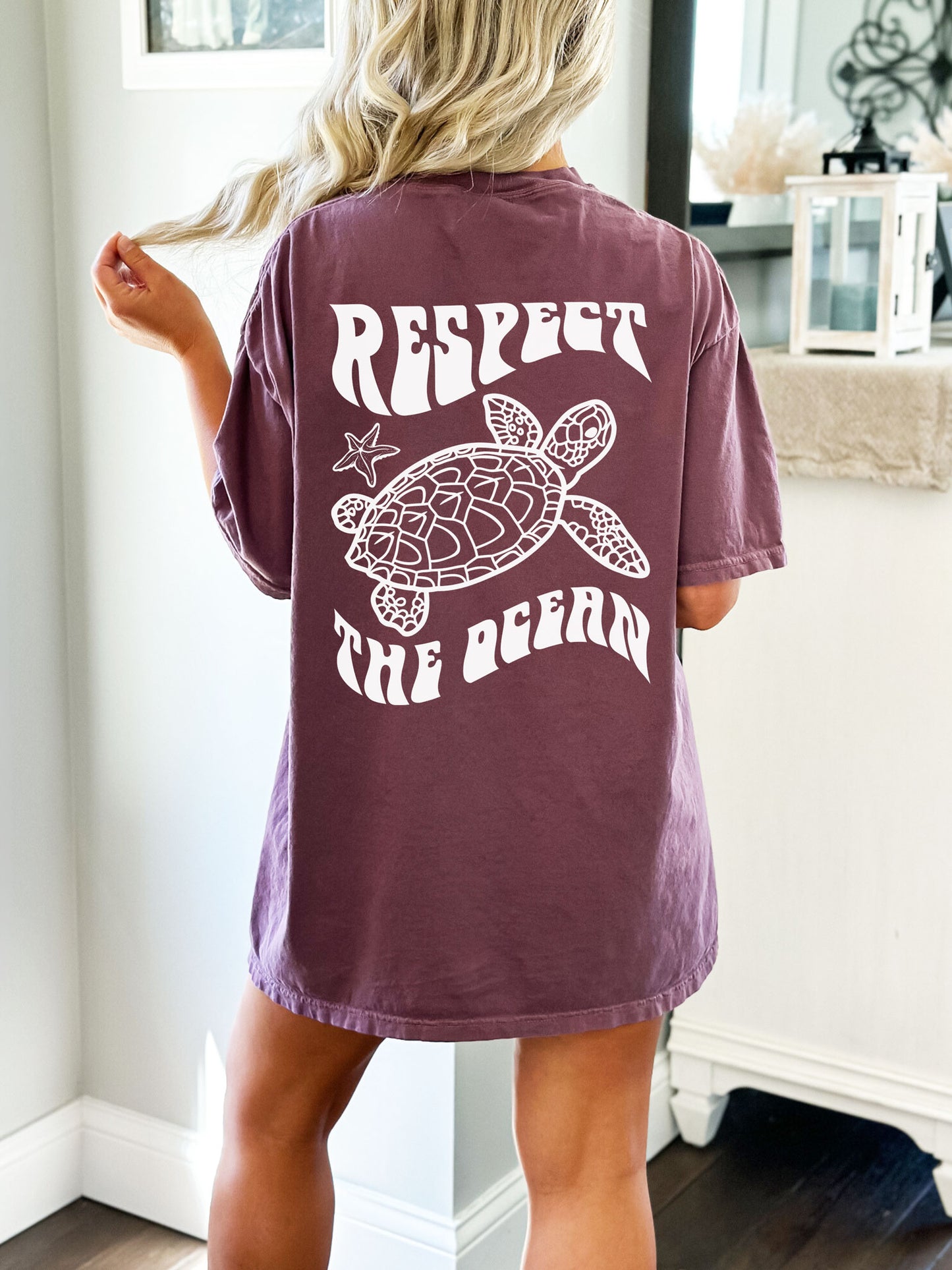 Respect The Ocean Sea Turtle Comfort Colors Tshirt Berry