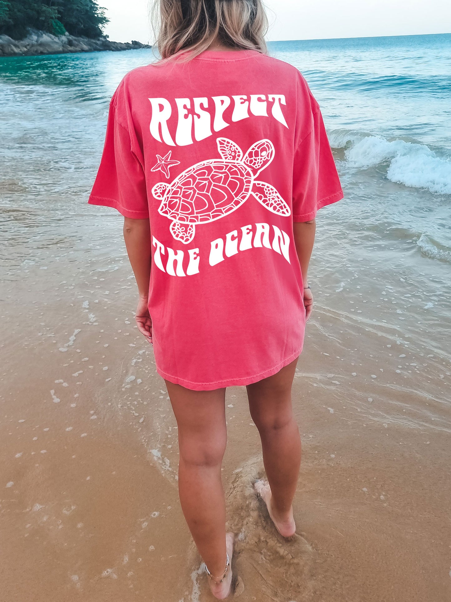Respect The Ocean Sea Turtle Comfort Colors Tshirt Red Watermelon