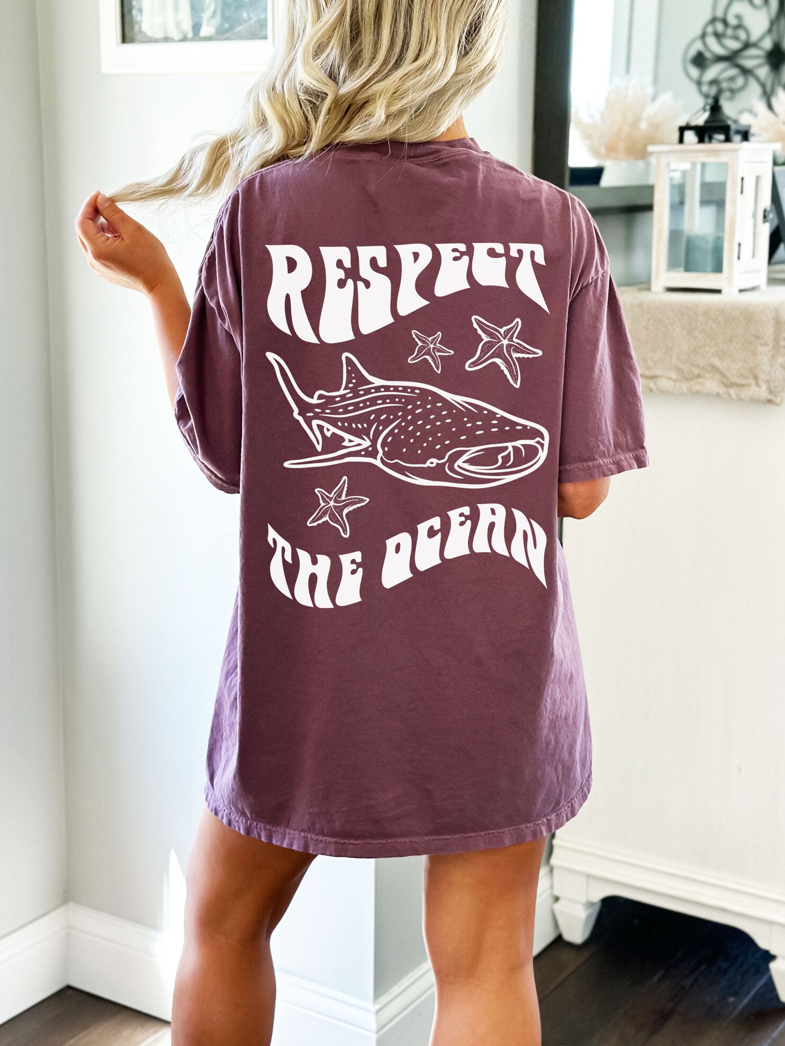 Respect The Ocean Whale Shark Comfort Colors Tshirt Berry