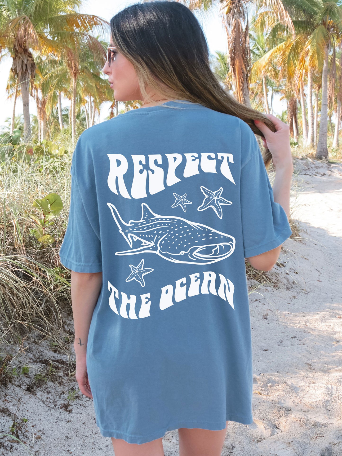 Respect The Ocean Whale Shark Comfort Colors Tshirt Blue Jean