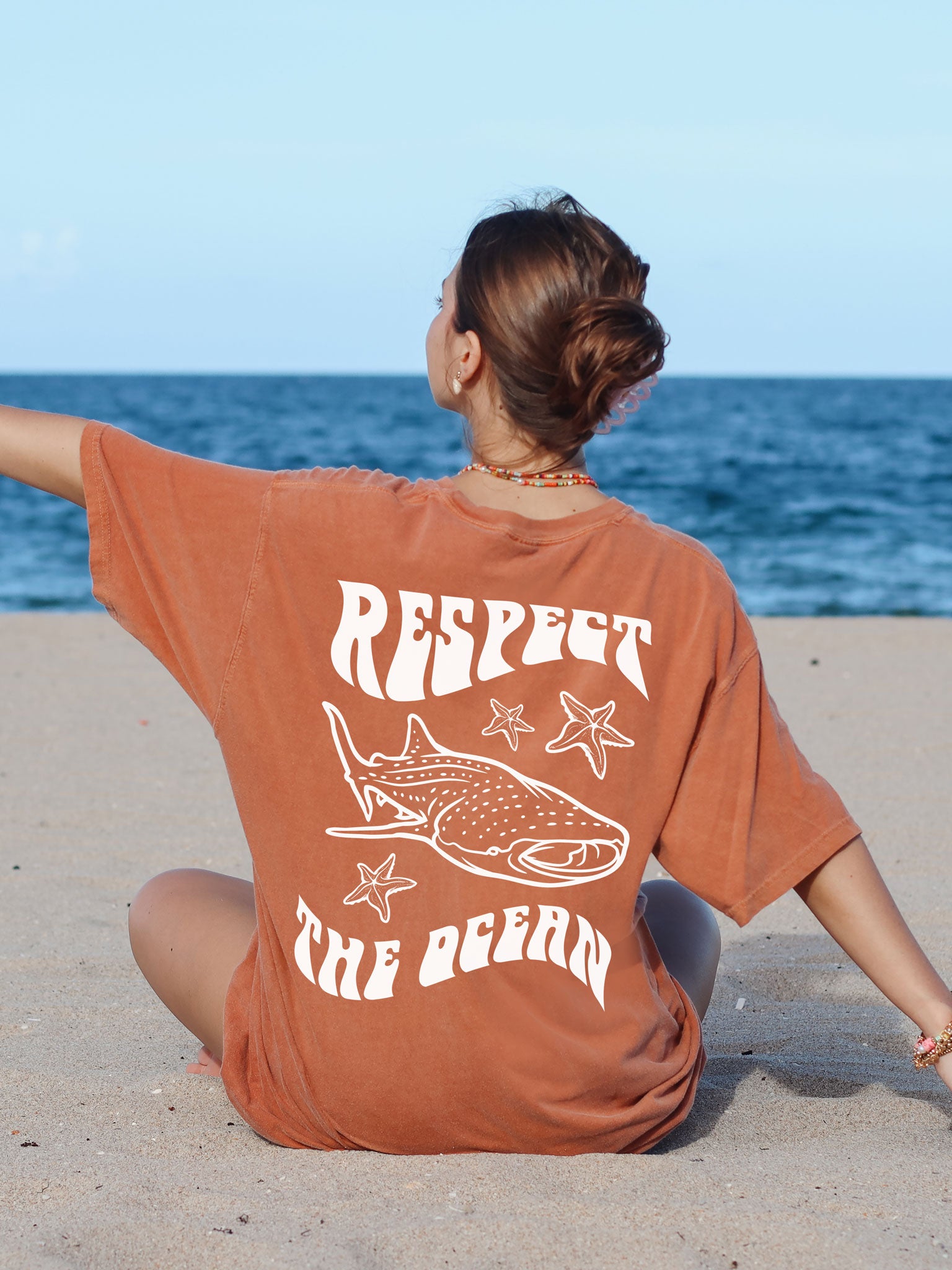 Respect The Ocean Whale Shark Comfort Colors Tshirt Burnt Orange Yam