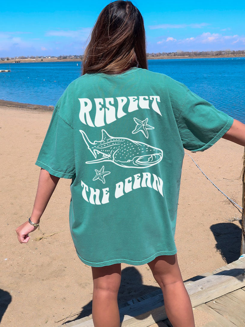 Respect The Ocean Whale Shark Comfort Colors Tshirt Green Seafoam
