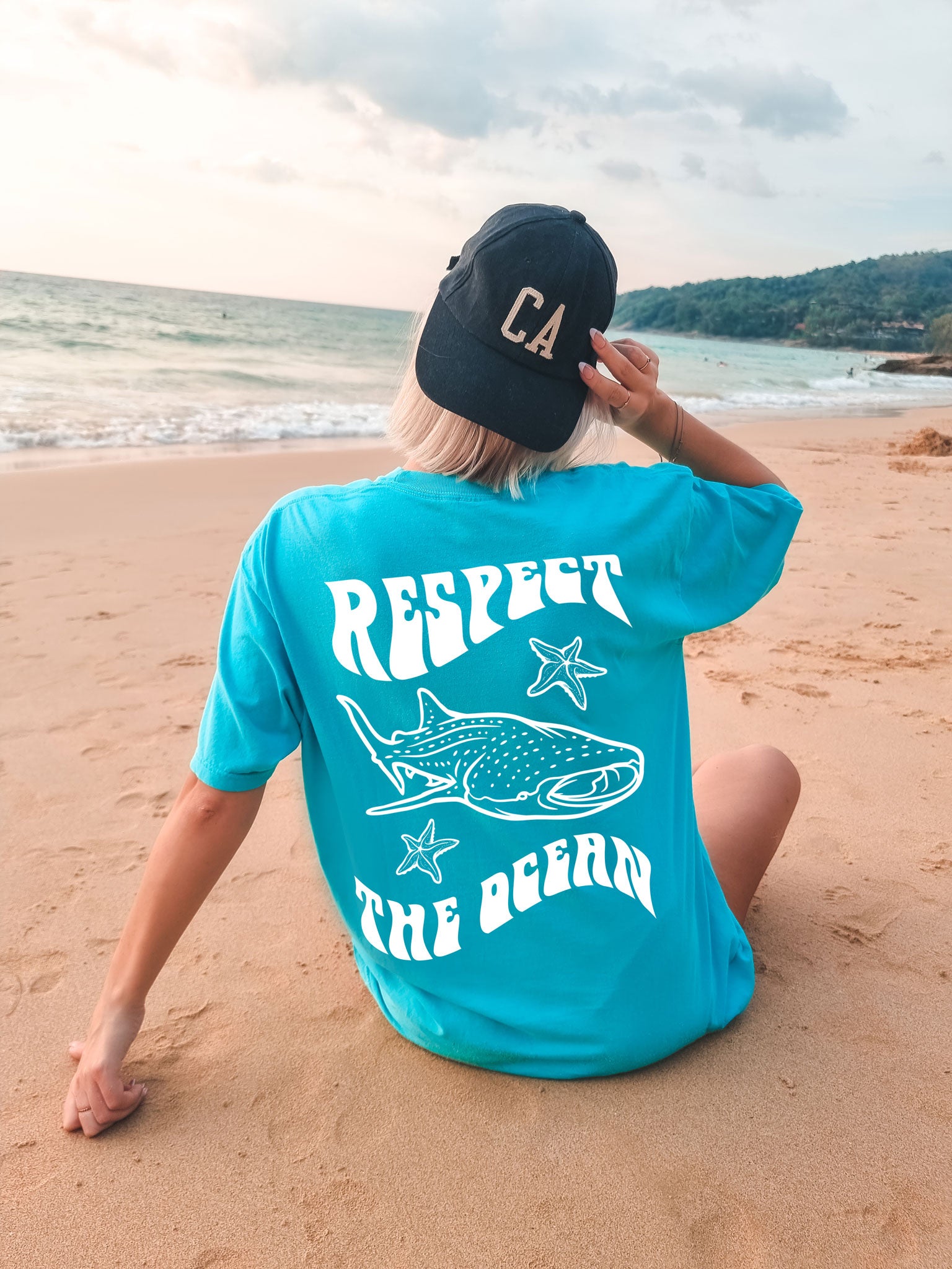 Respect The Ocean Whale Shark Comfort Colors Tshirt Turquoise Lagoon