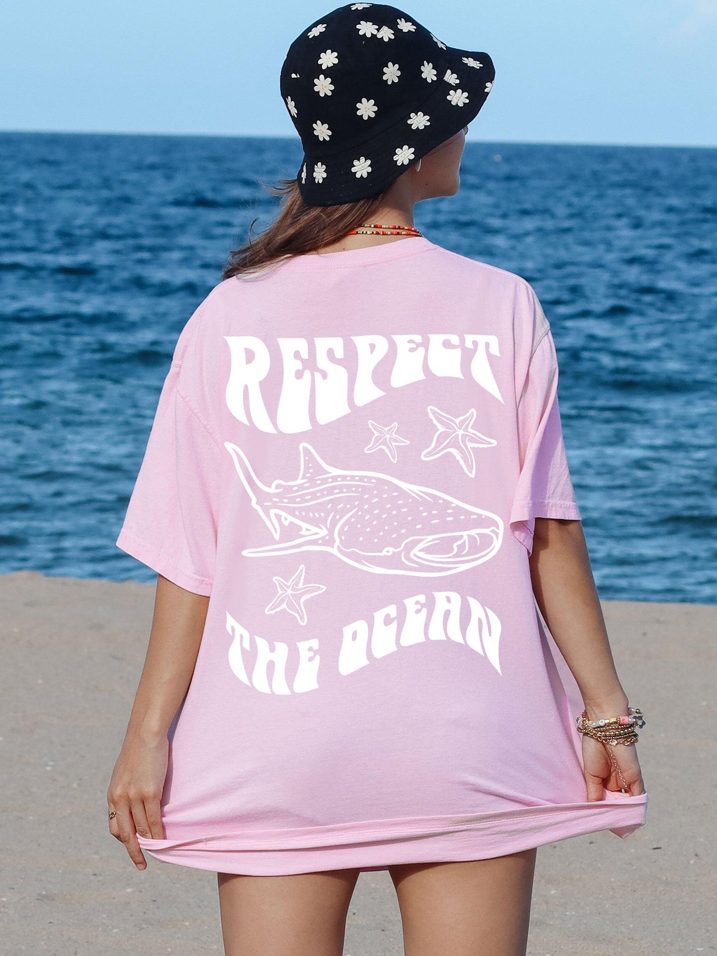 Respect The Ocean Whale Shark Comfort Colors Tshirt Light Pink Blossom