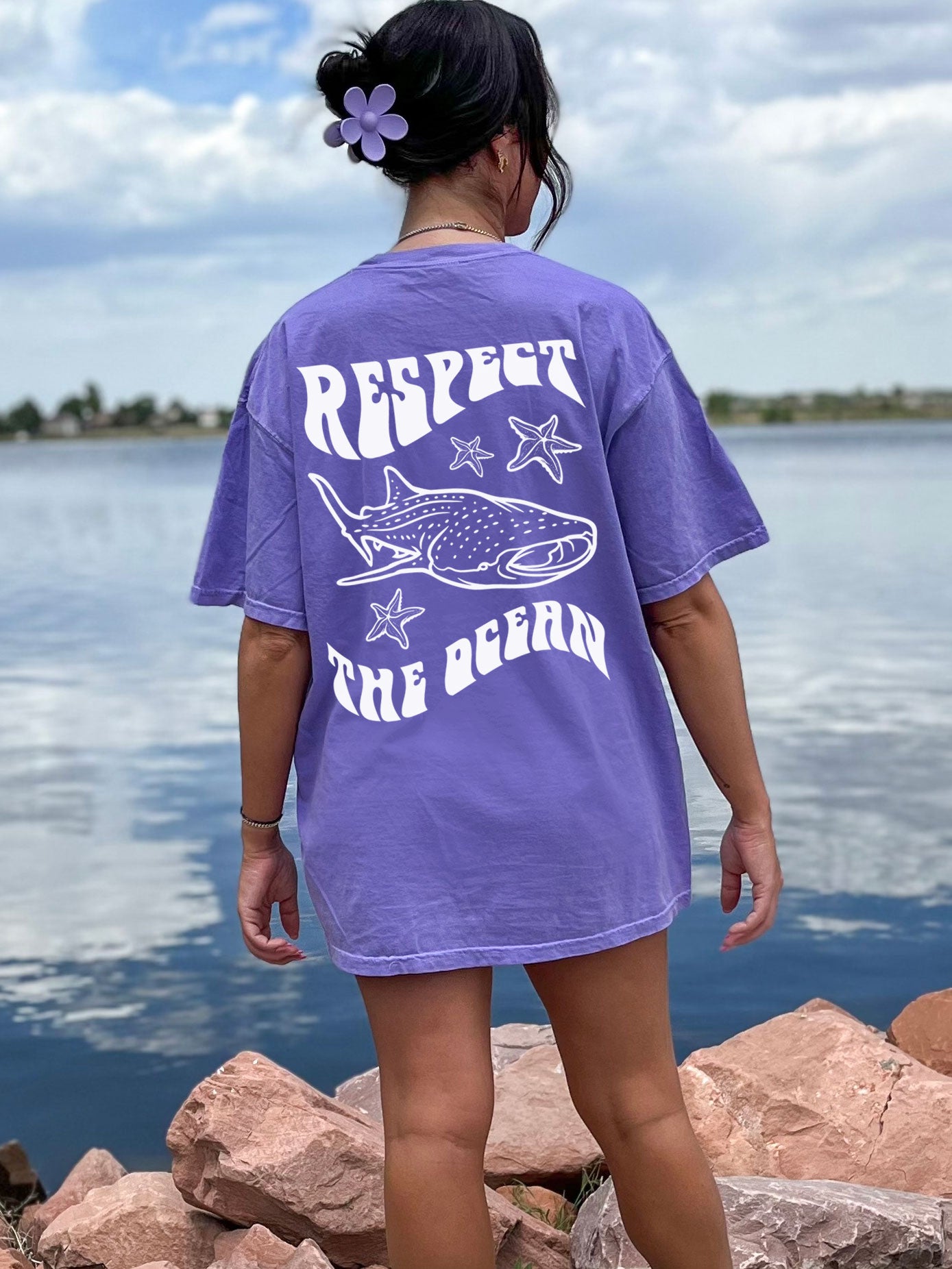 Respect The Ocean Whale Shark Comfort Colors Tshirt Purple Violet