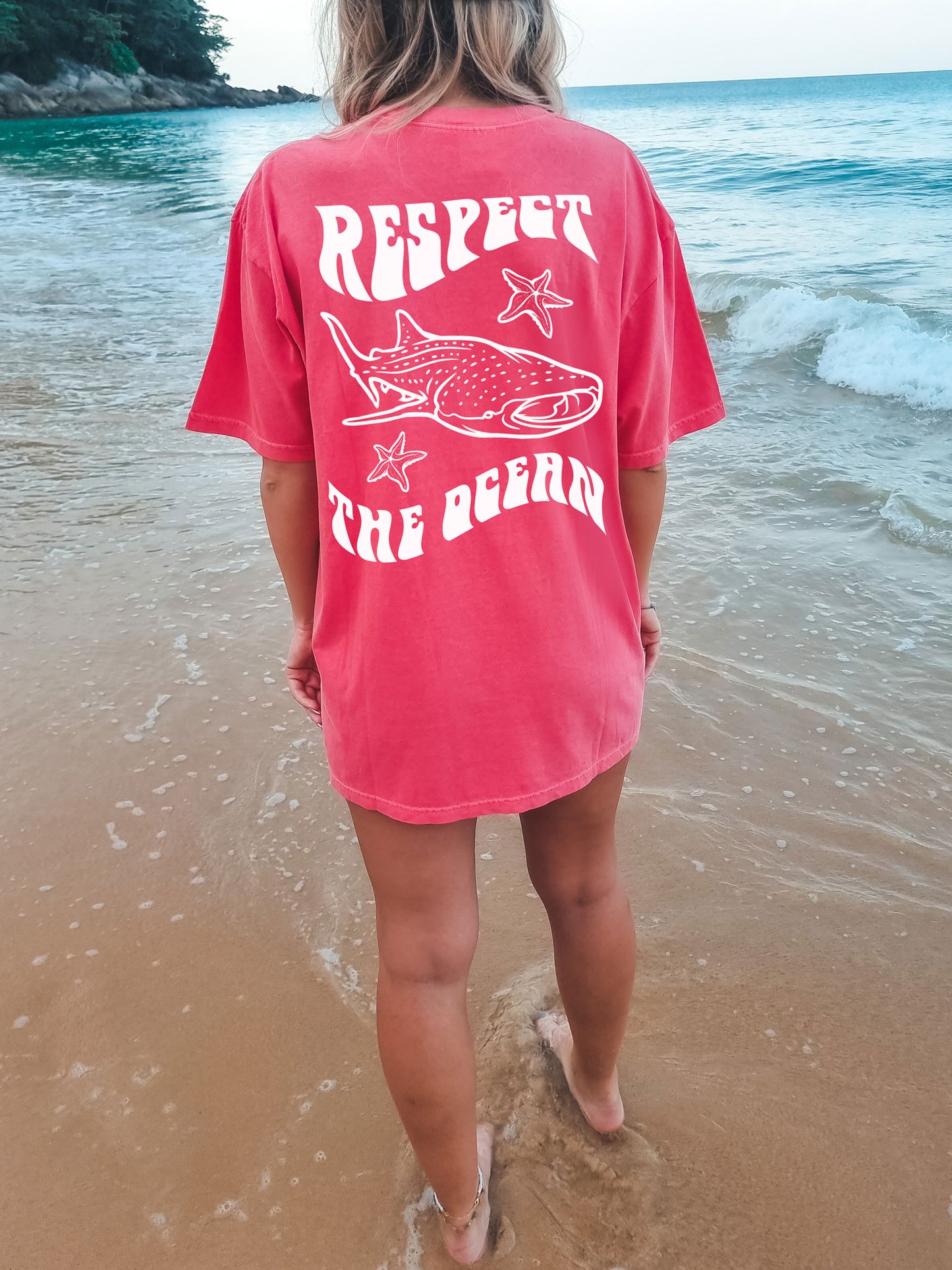 Respect The Ocean Whale Shark Comfort Colors Tshirt Red Watermelon
