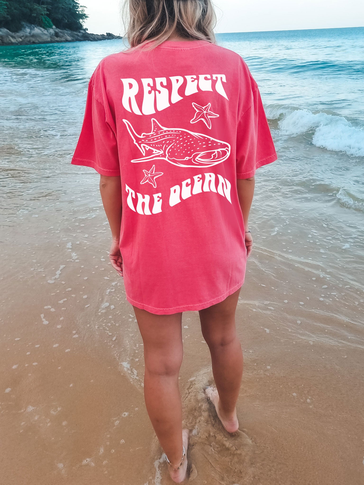 Respect The Ocean Whale Shark Comfort Colors Tshirt Red Watermelon