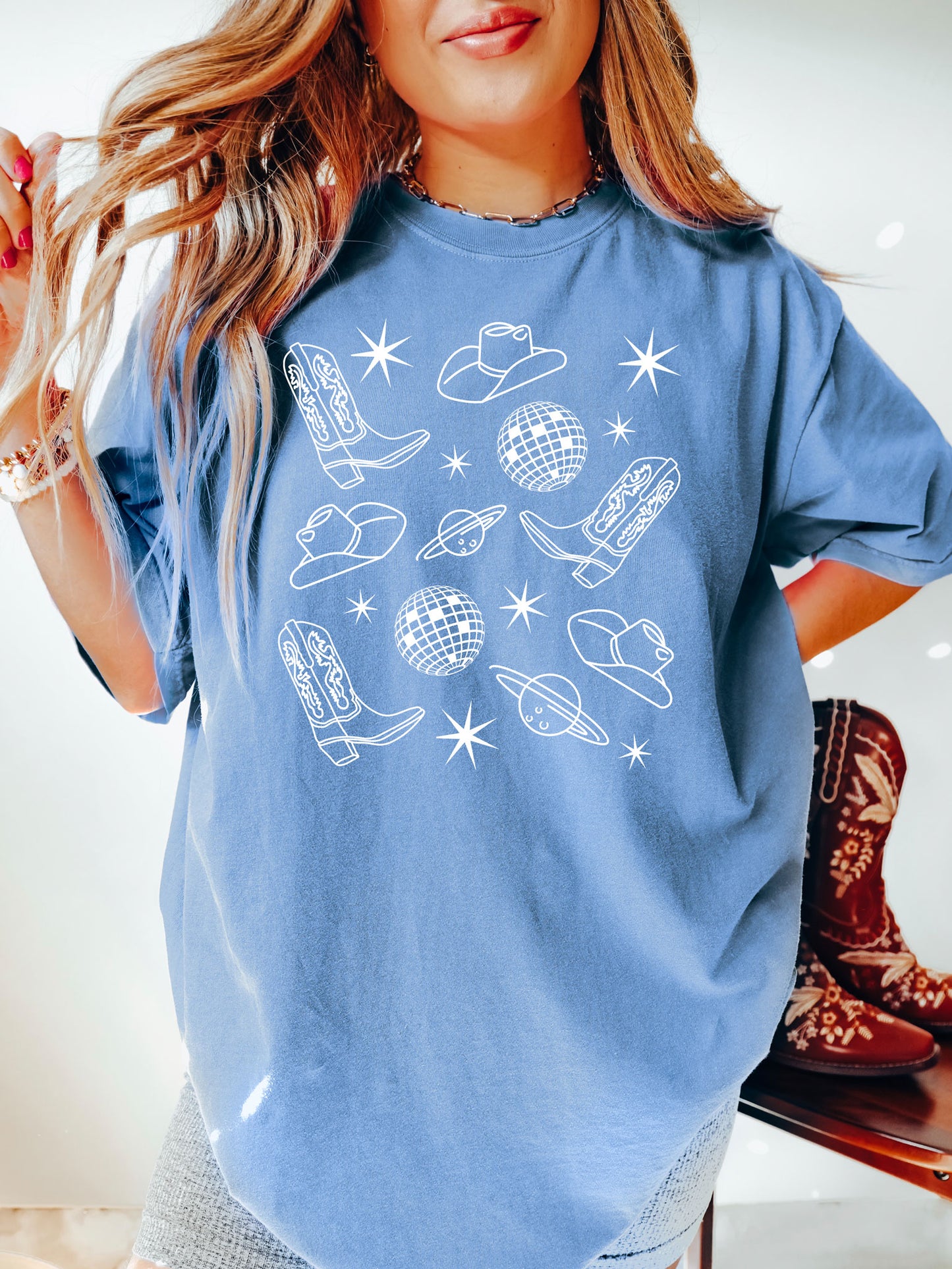 Space Cowgirl w/Disco Balls Comfort Colors® Tshirt