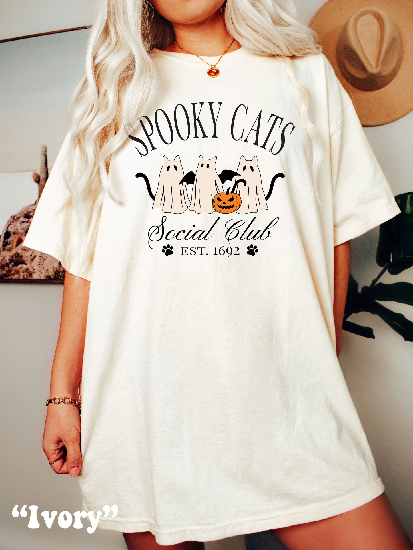 Spooky Ghost Cats Social Club Halloween Comfort Colors® Tshirt