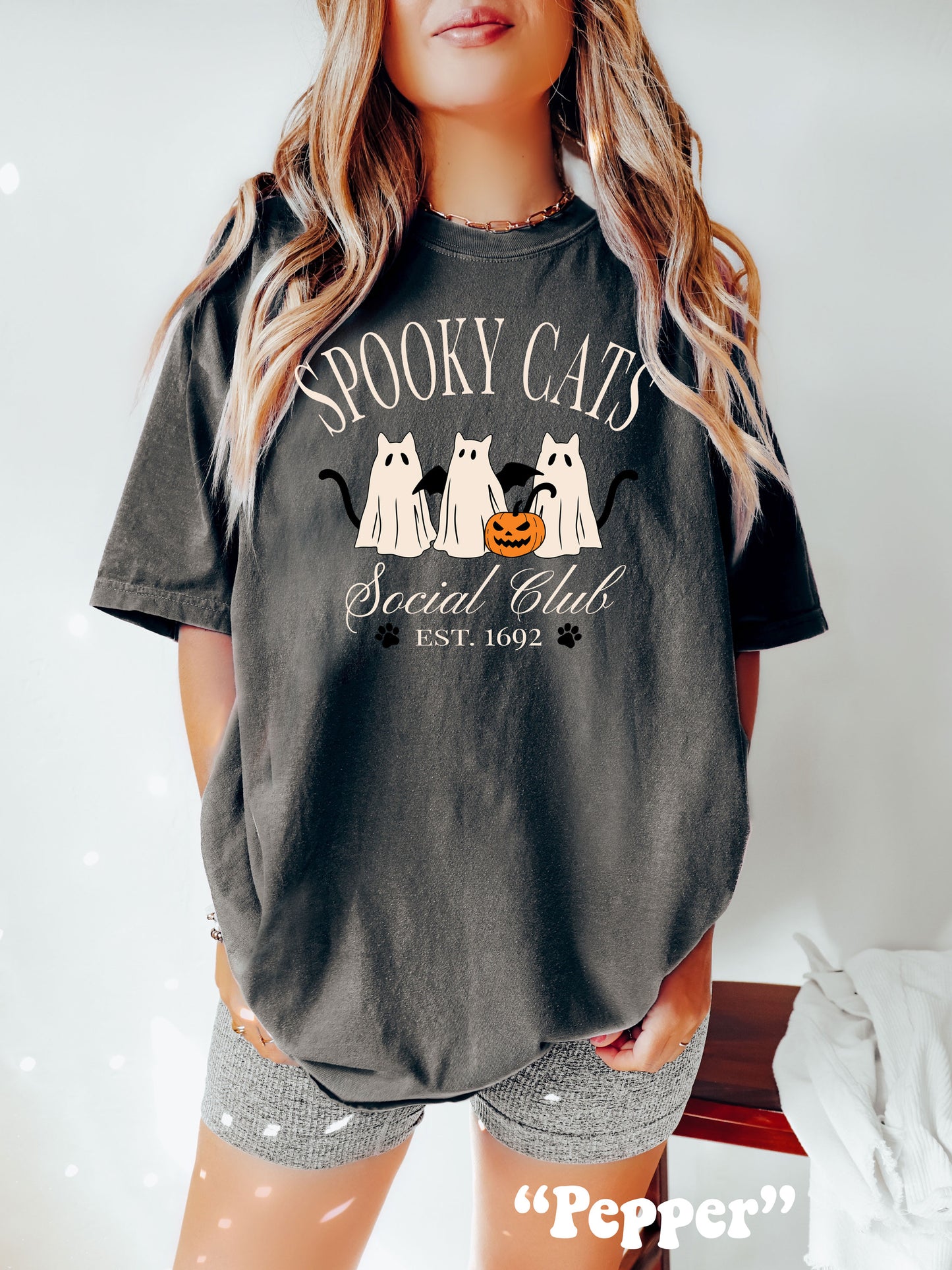 Spooky Ghost Cats Social Club Halloween Comfort Colors® Tshirt