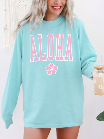 Aloha Hibiscus Long Sleeve Comfort Colors® Tshirt