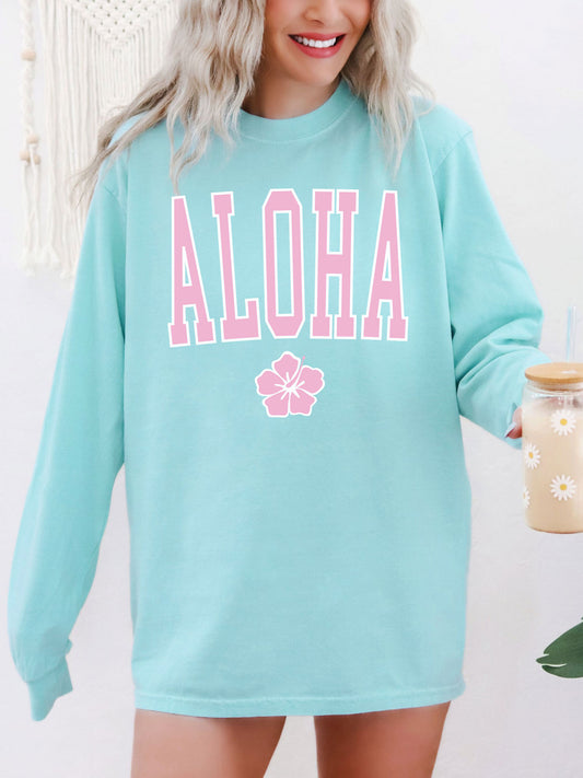 Aloha Hibiscus Long Sleeve Comfort Colors® Tshirt