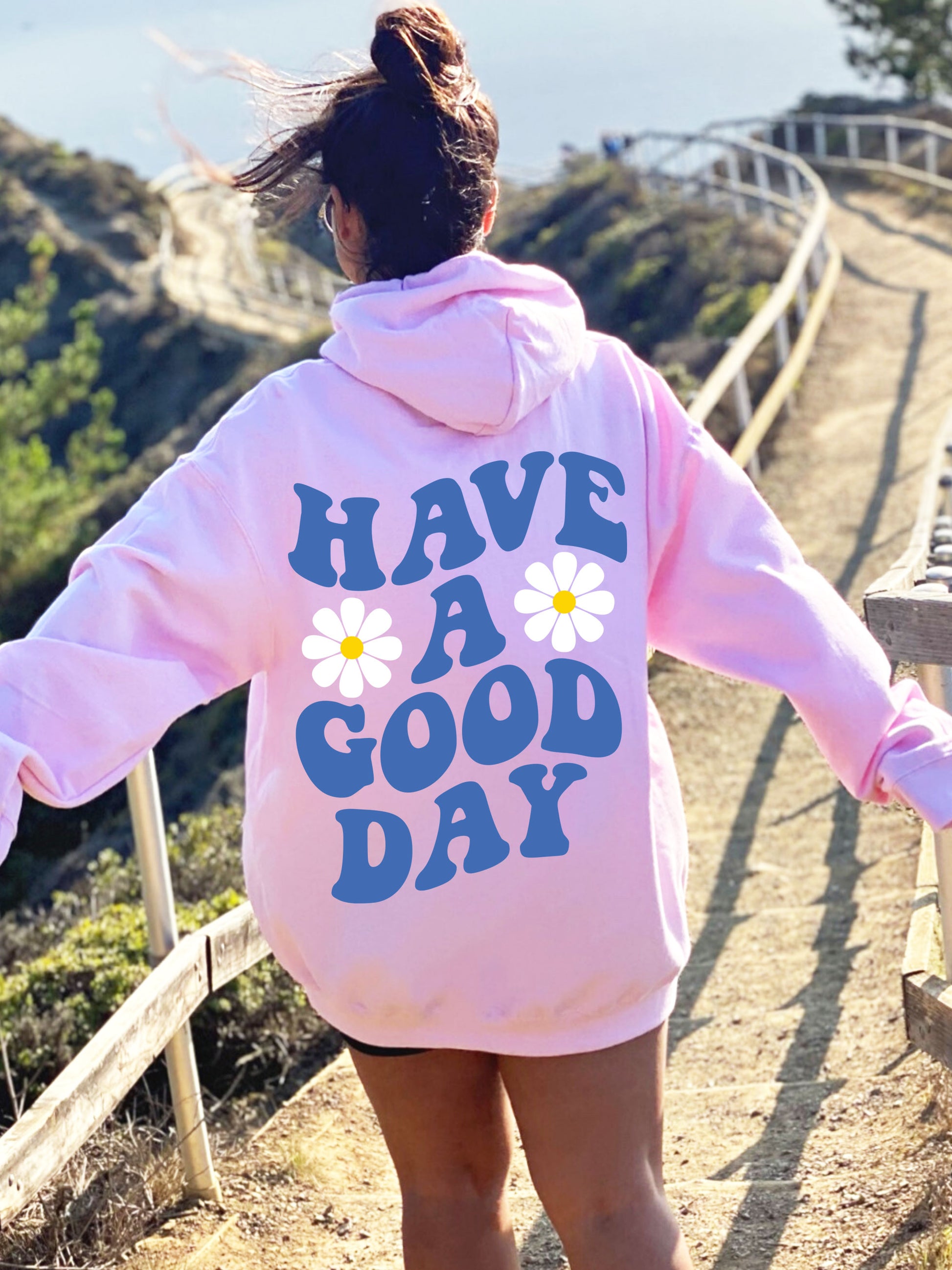 Have A Good Day Hoodie Pink with Blue Ink