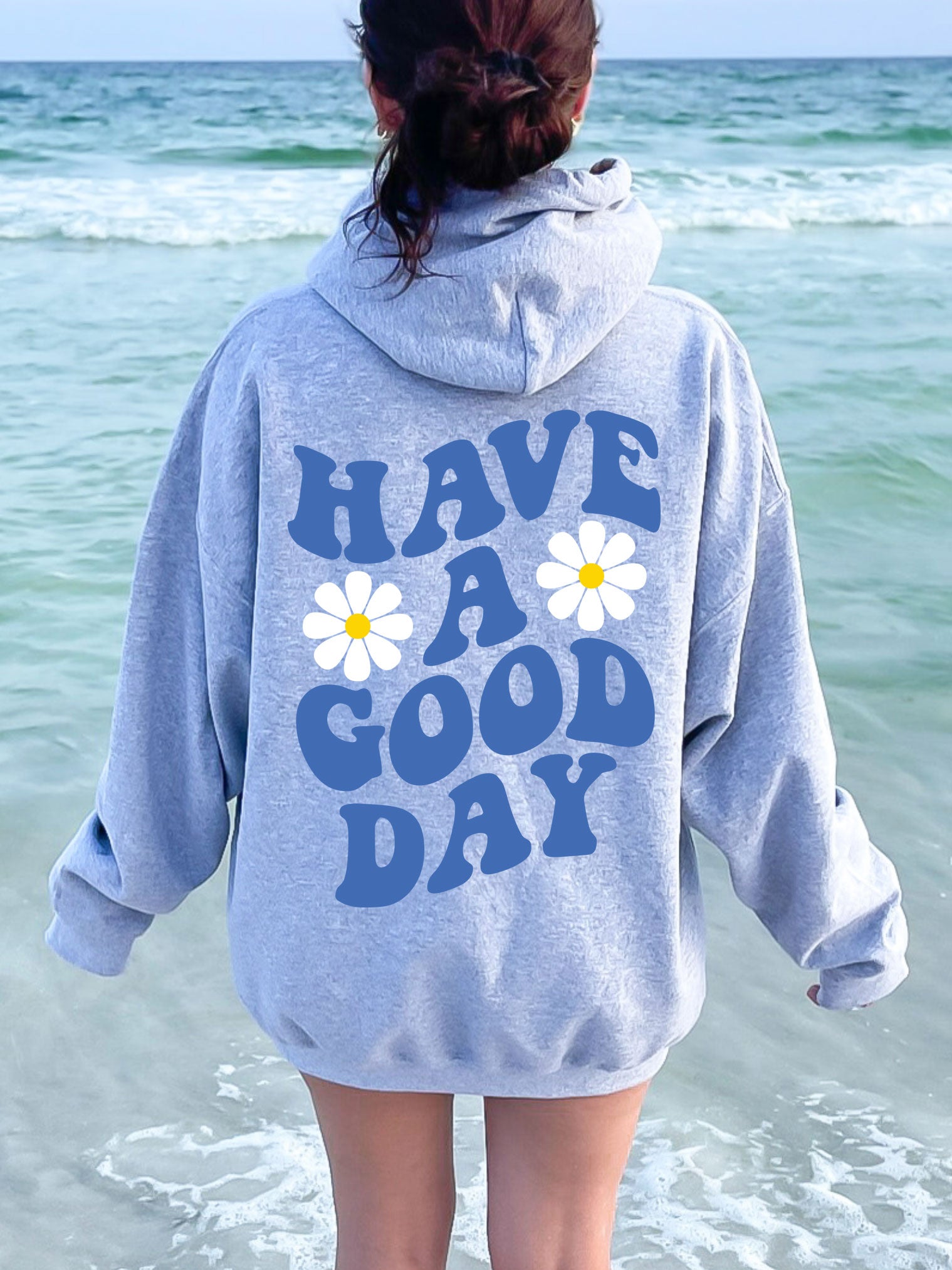 Have A Good Day Hoodie Sport Grey Heather with Blue Ink