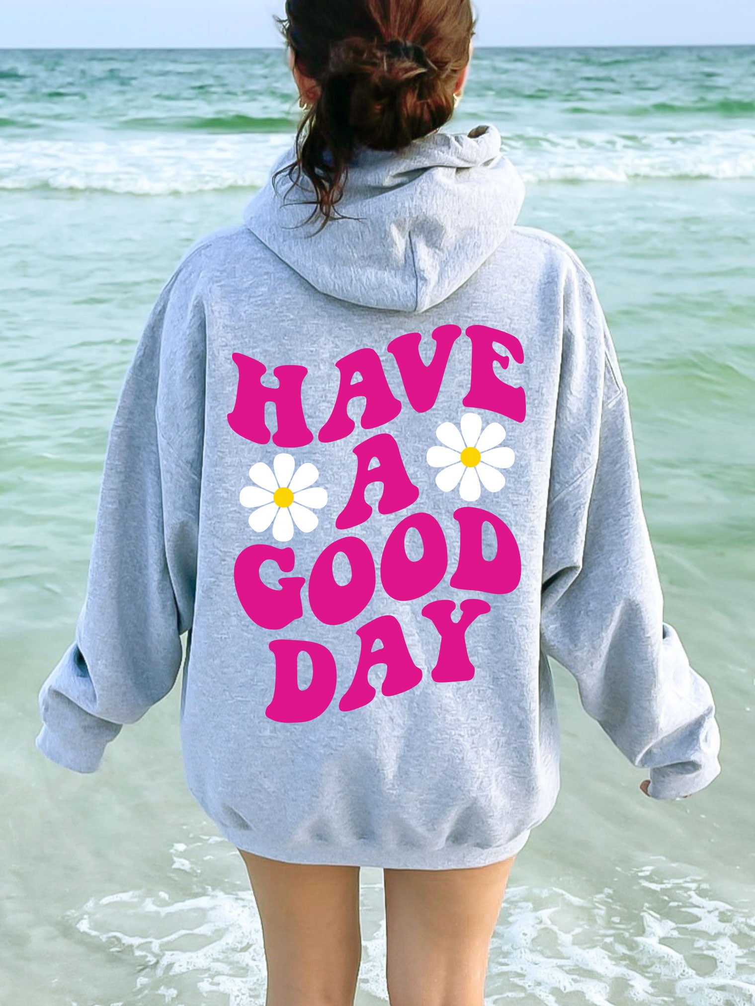 Have A Good Day Hoodie Sport Grey Heather with Pink Ink