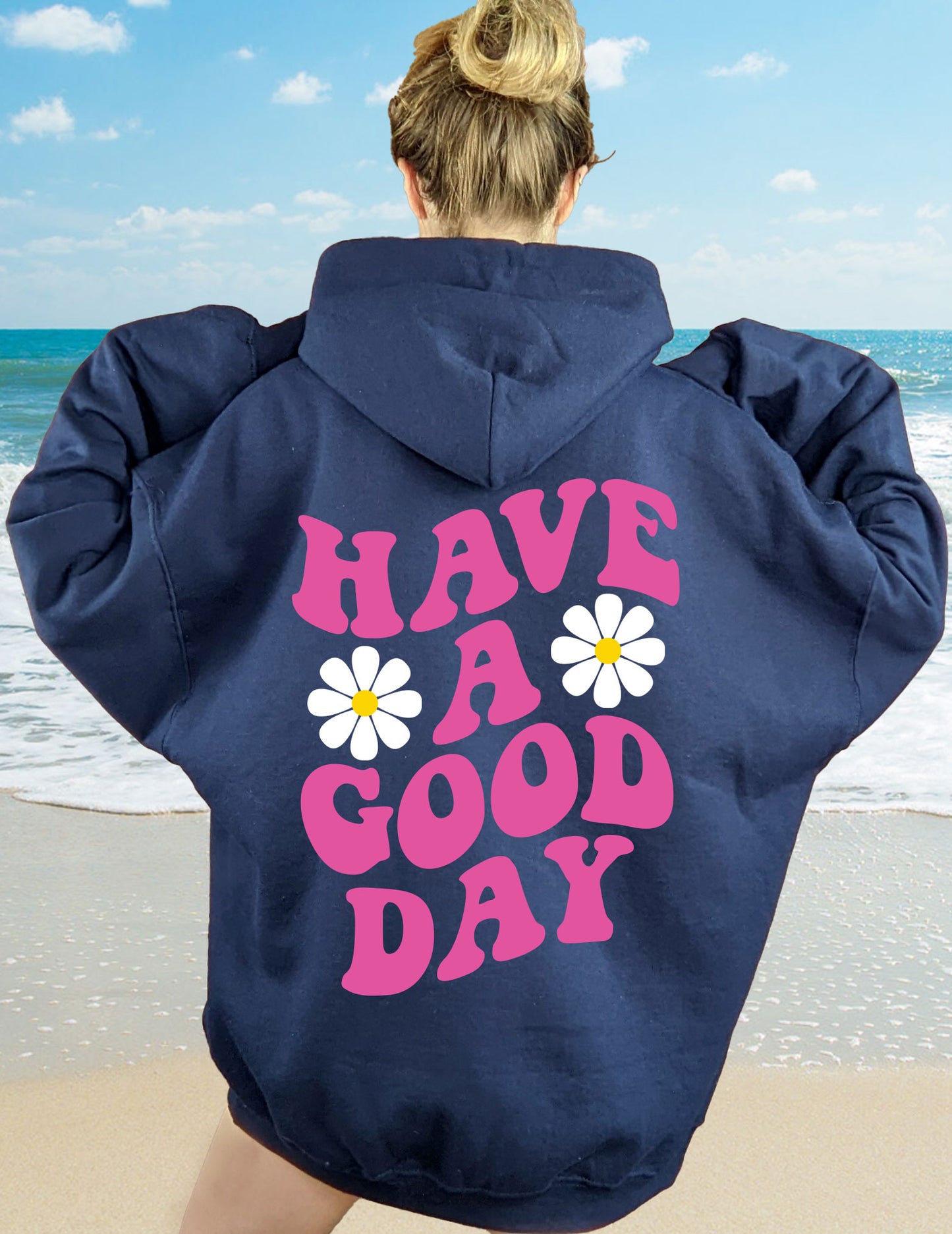 Have A Good Day Hoodie Navy Blue with Pink Ink