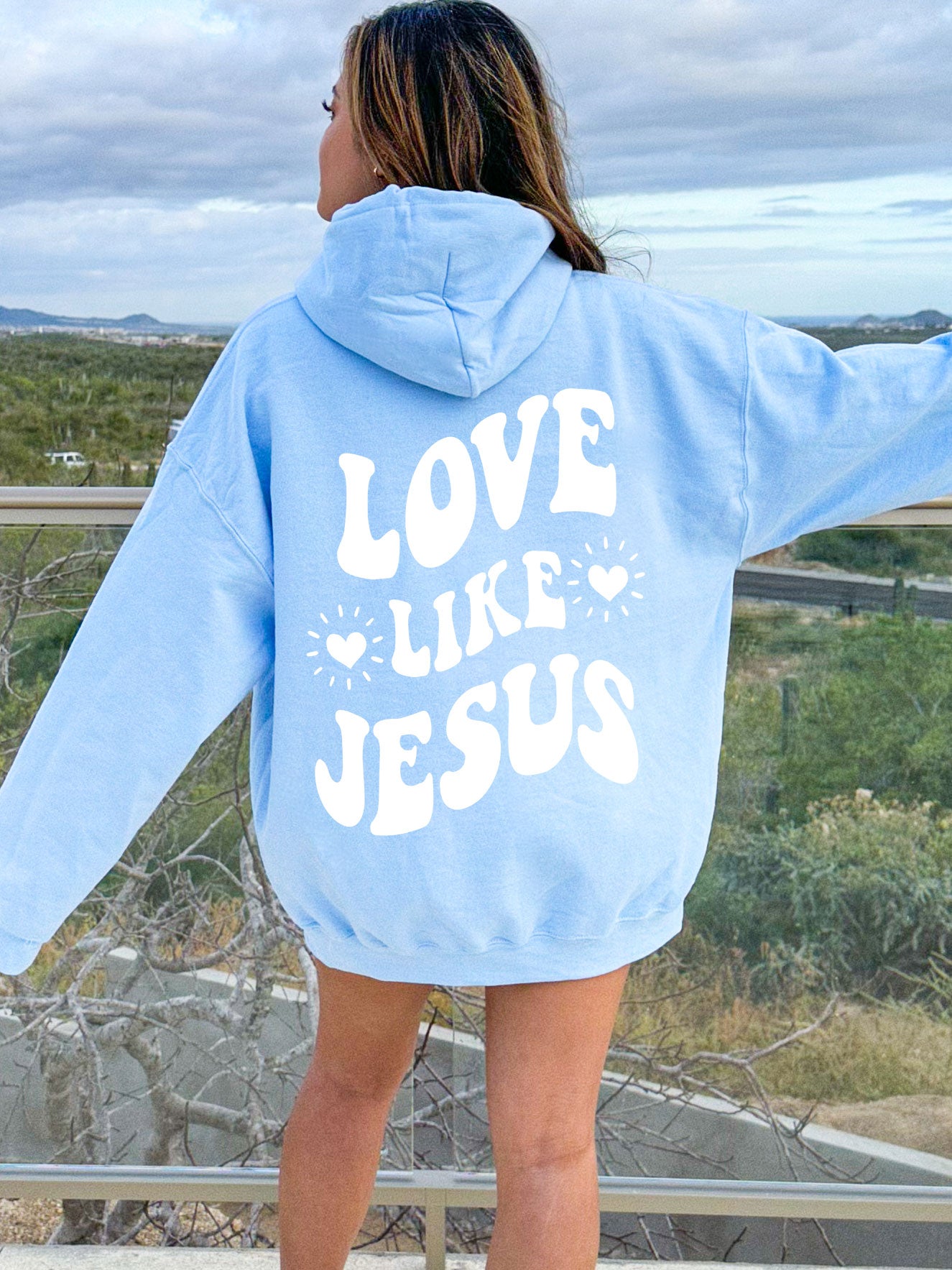Love Like Jesus Hoodie - DOUBLE SIDED - New!-Light Blue-Meaningful Tees Shop