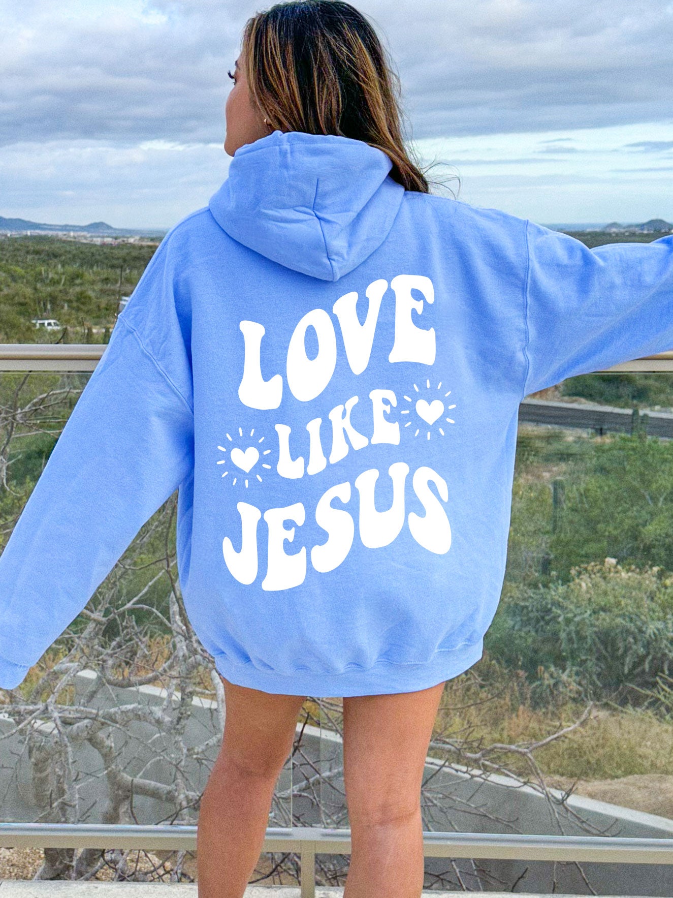 Love Like Jesus Hoodie - DOUBLE SIDED - New!-Carolina Blue-Meaningful Tees Shop