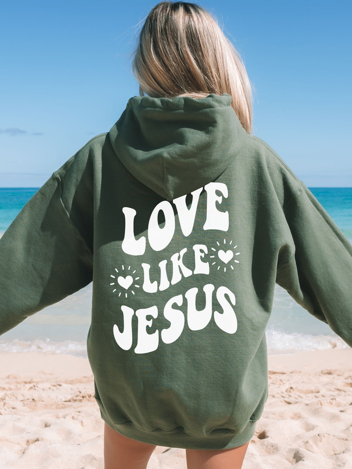 Love Like Jesus Hoodie - DOUBLE SIDED - New!-Military Green-Meaningful Tees Shop