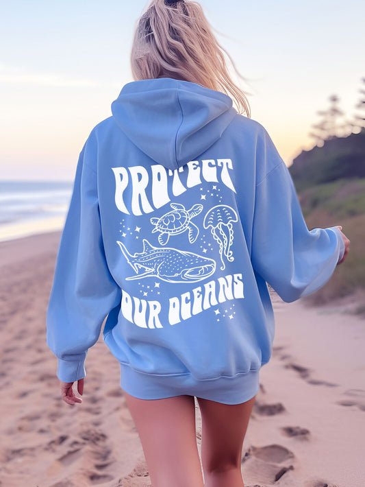 Protect Our Oceans Sea Animals Hoodie Light Carolina Blue