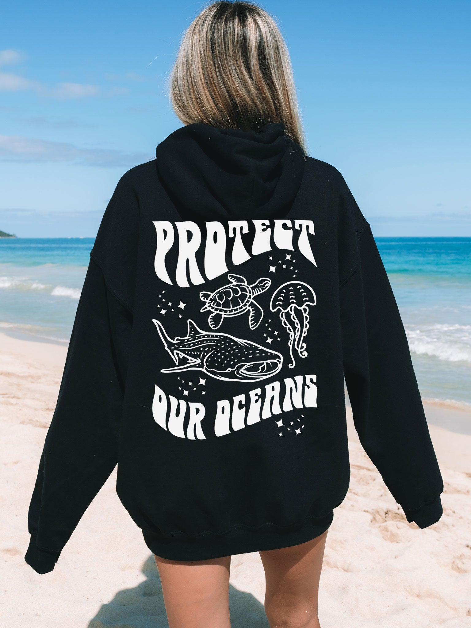 Protect Our Oceans Respect the Local Print Women Hoodie Long Sleeves  Sweatshirts Pocket Casual Female Cotton Top Trend Clothes
