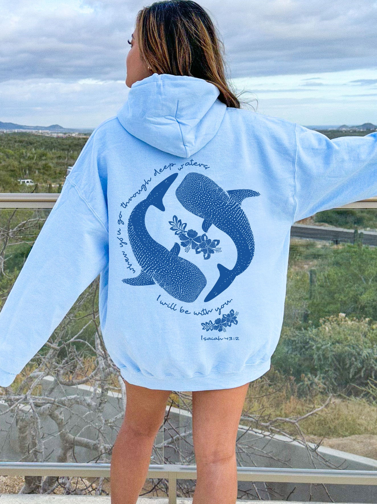When You Go Through Deep Waters Christian Whale Shark Hoodie