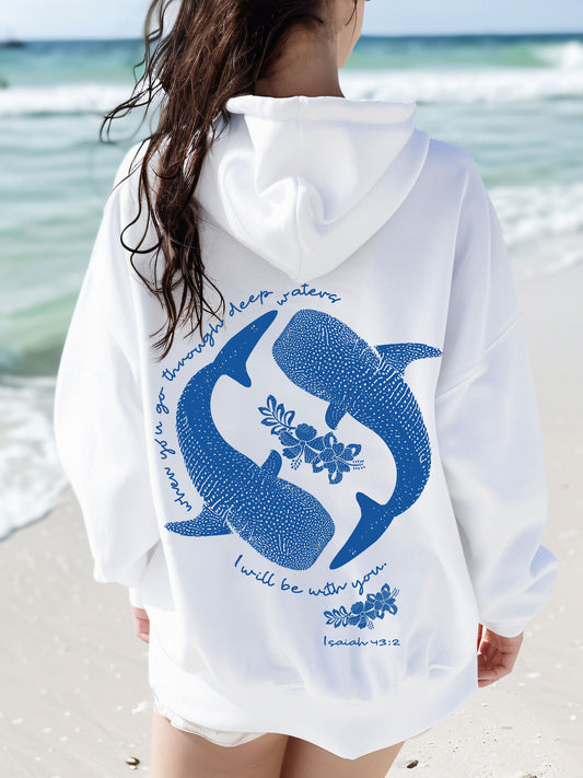 When You Go Through Deep Waters Christian Whale Shark Hoodie