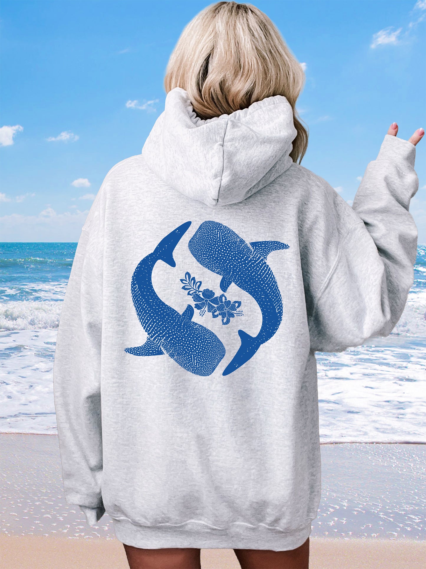 Yin Yang Whale Shark Hibiscus Hoodie