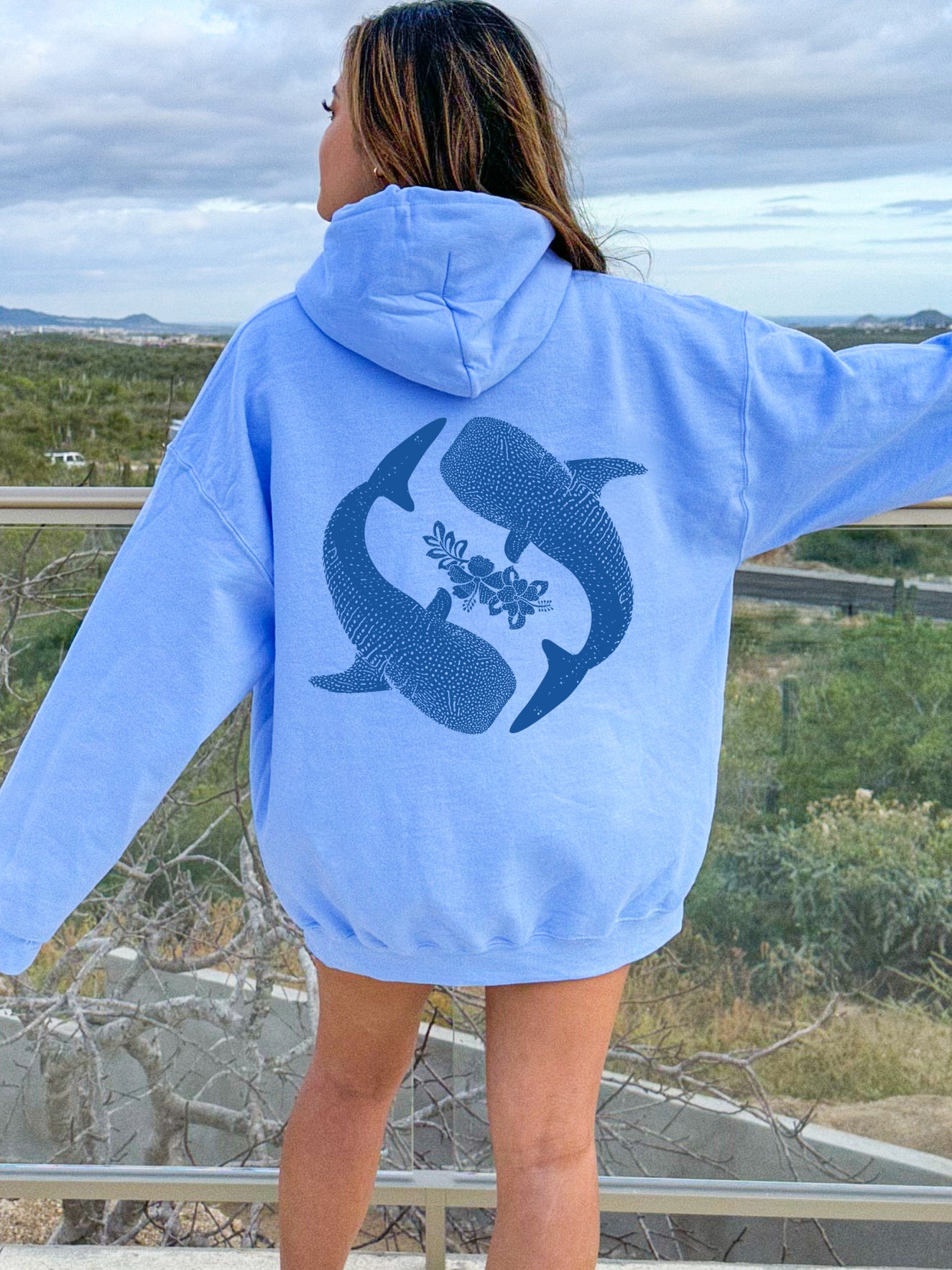 Yin Yang Whale Shark Hibiscus Hoodie