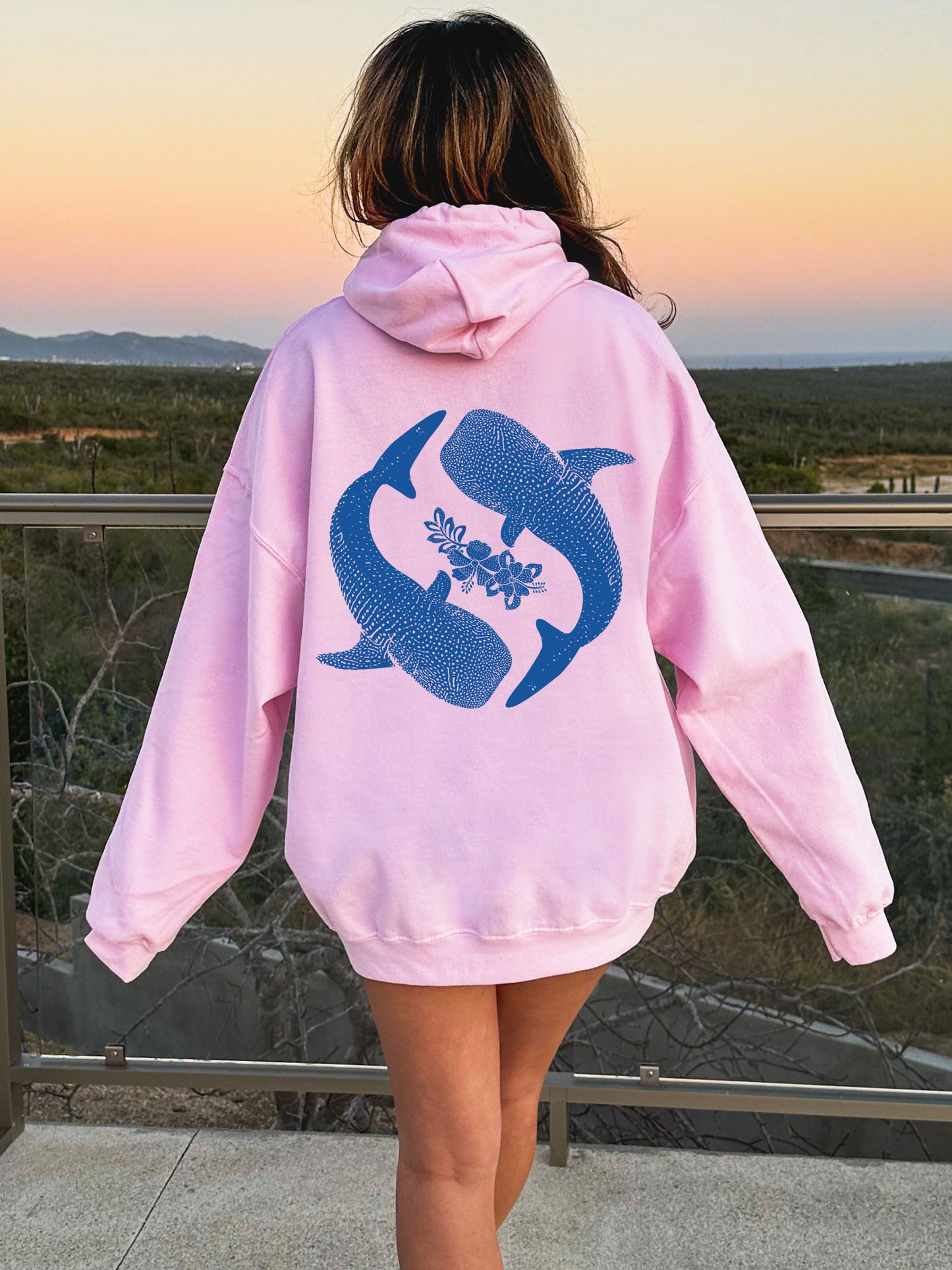 Yin Yang Whale Shark Hibiscus Hoodie