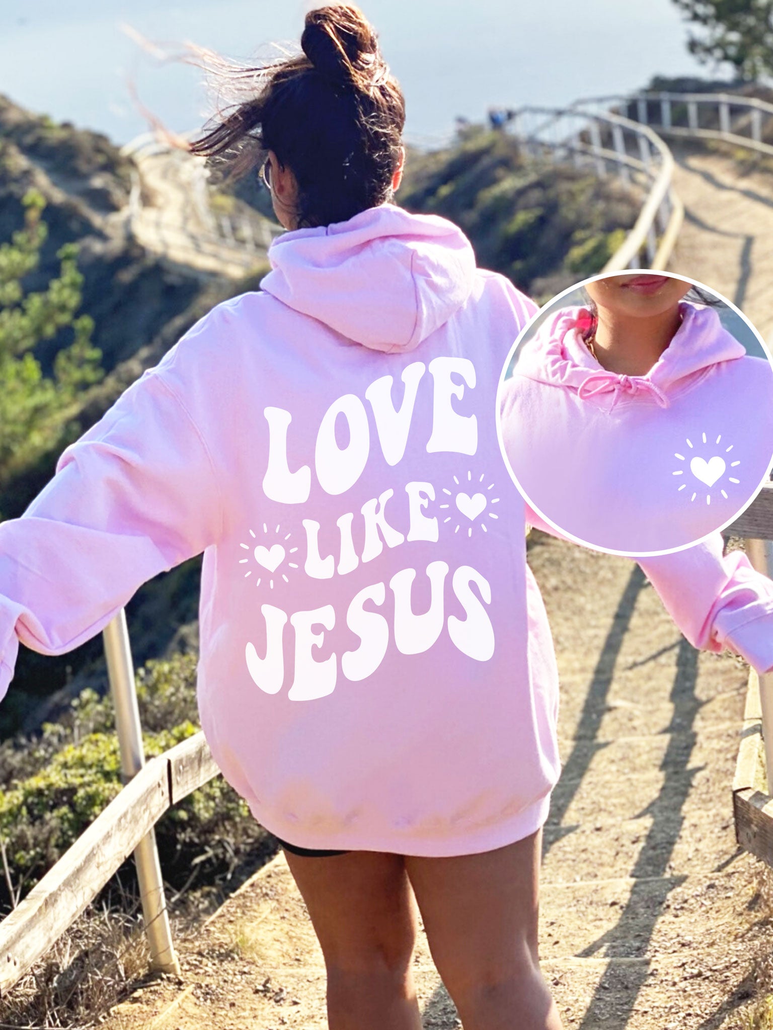 Love Like Jesus Hoodie Pink Double Sided