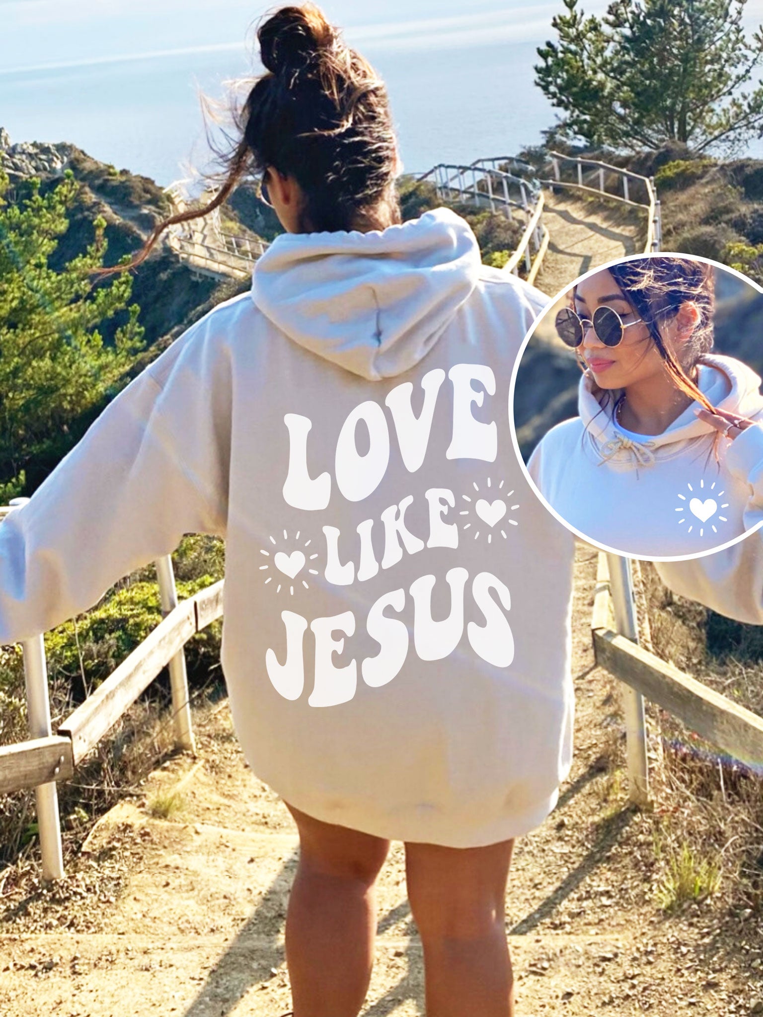 Love Like Jesus Hoodie Tan Beige San Double Sided