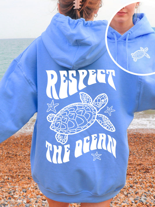 Respect The Ocean Sea Turtle Hoodie - DOUBLE SIDED
