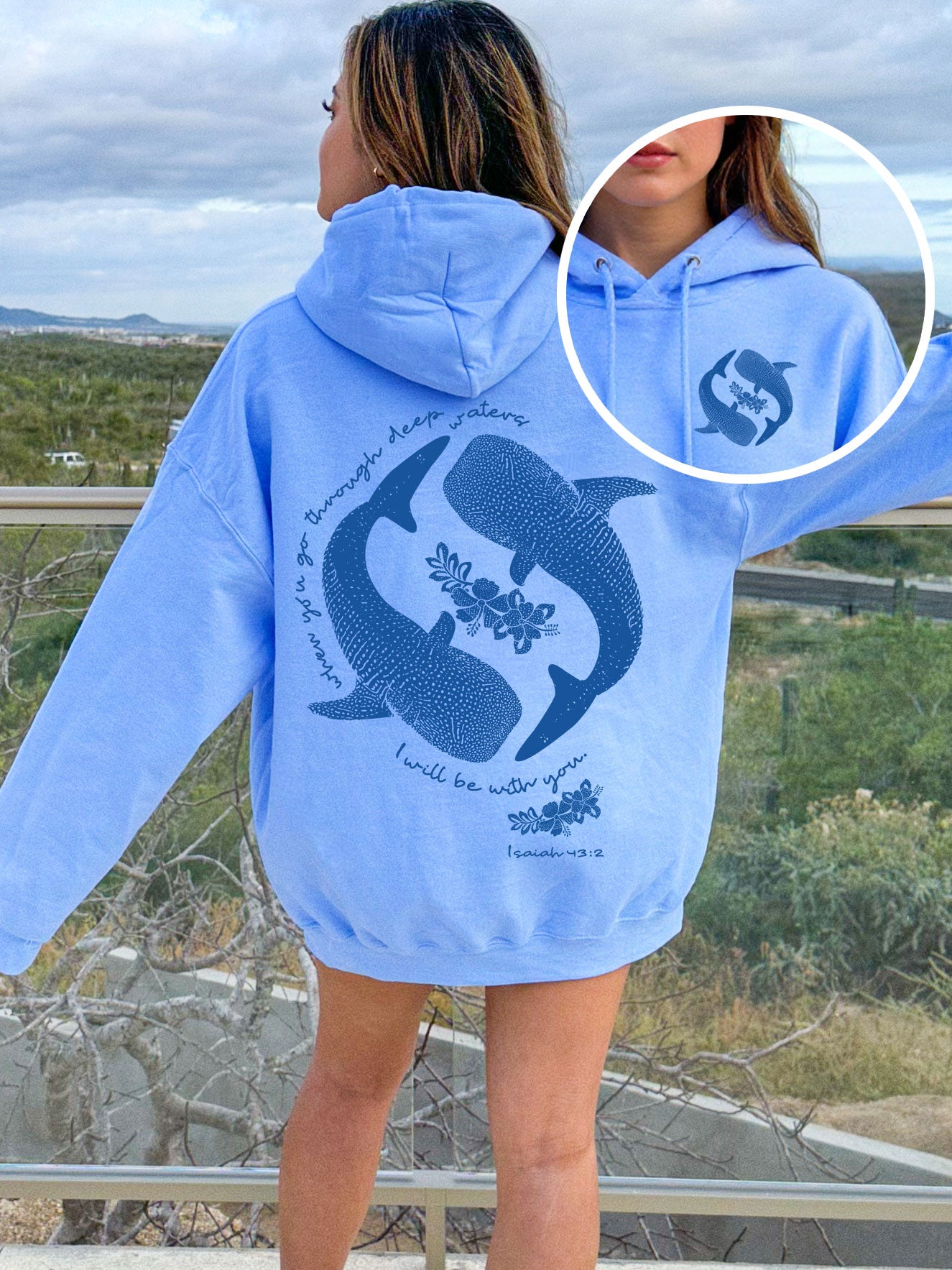 When You Go Through Deep Waters Christian Whale Shark Hoodie - DOUBLE SIDED