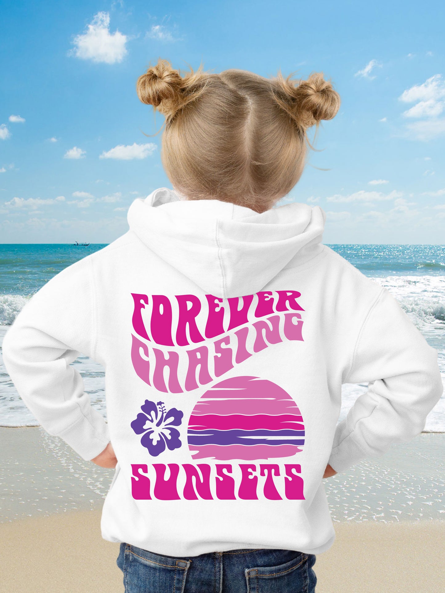 Kids Forever Chasing Sunsets Hoodie - Pink Ink - New!