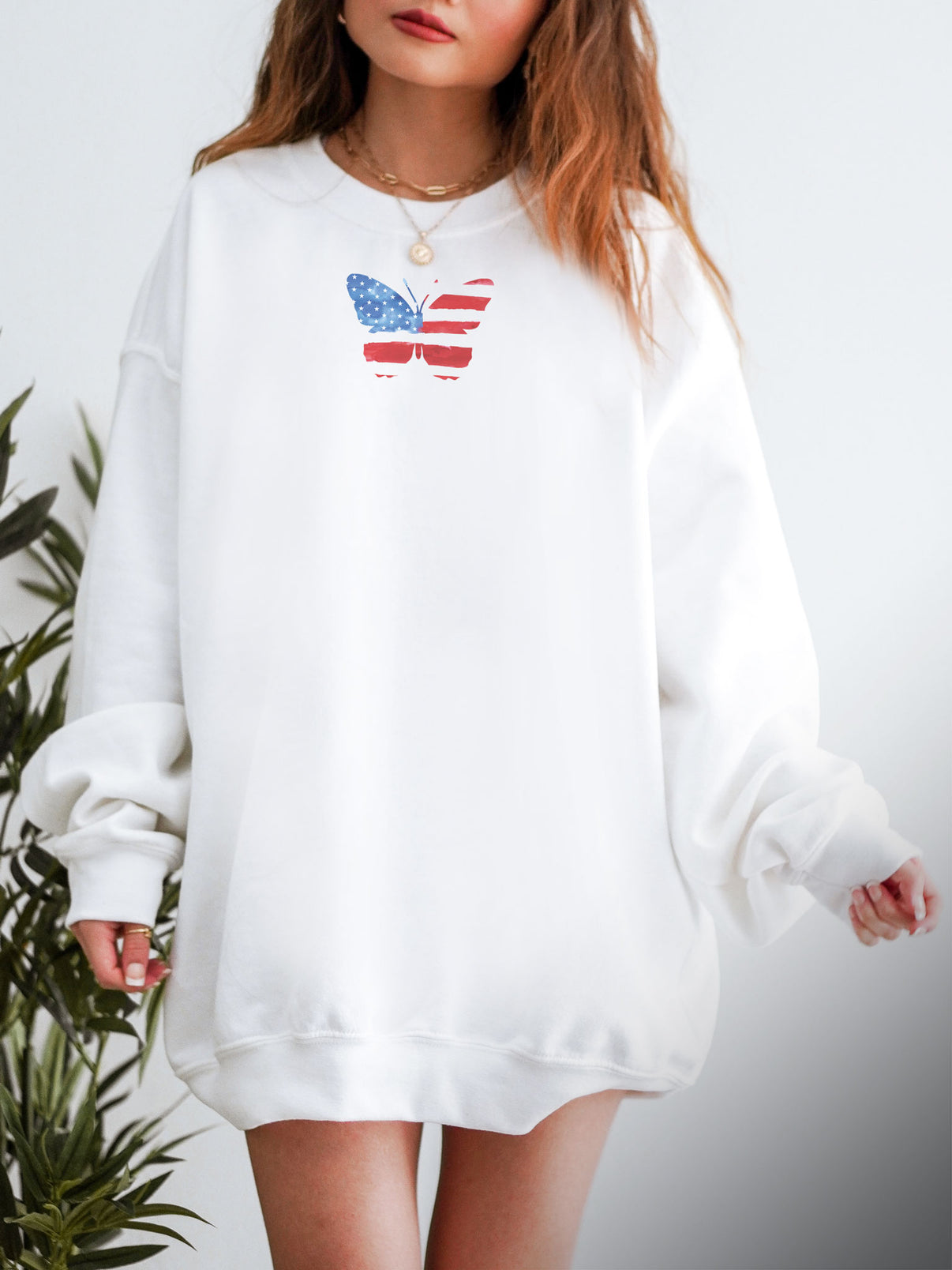 American Flag Flowers Print Casual Cotton Sweatshirt